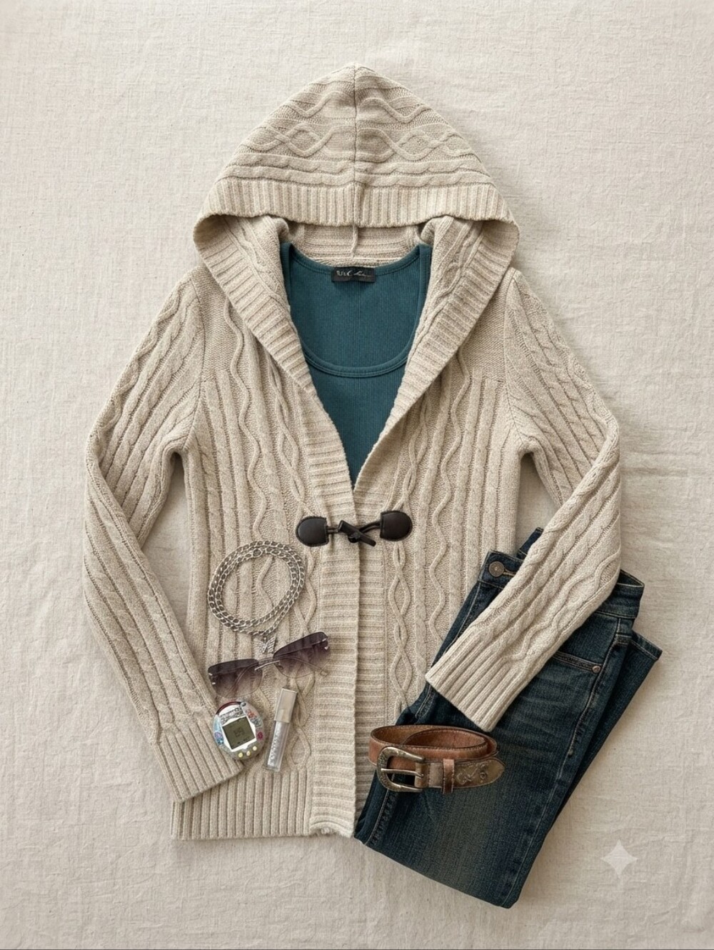 North River Outfitters Gray Cable Knit Hooded Long Sleeve Cardigan